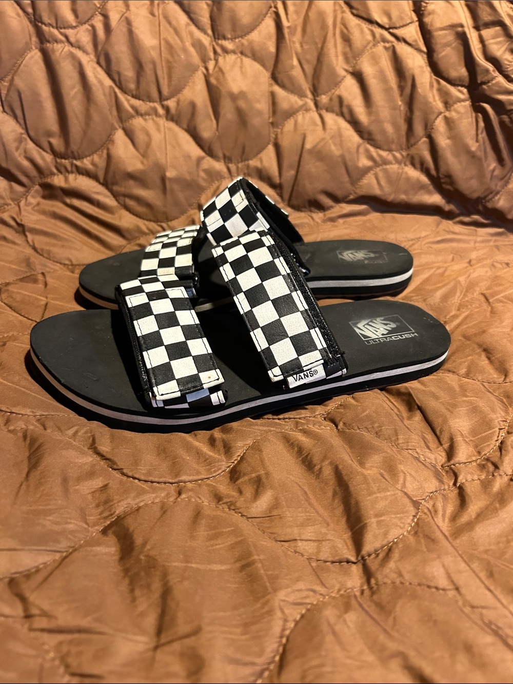Vans Kids Black & White Checkerboard Double-Strap Slides